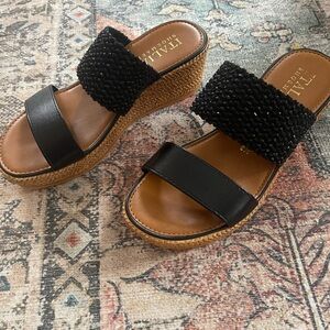 Italian Shoemakers Black and Tan Wedge Sandals